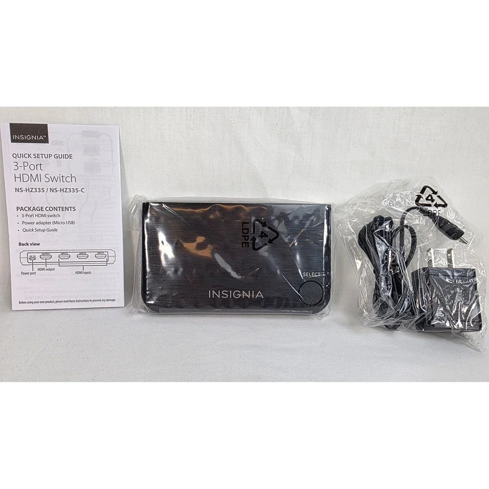 Insignia 3-Port HDMI Switch 4K 60Hz HDR 18Gbps Selector NS-HZ335 Black 6ft Cord